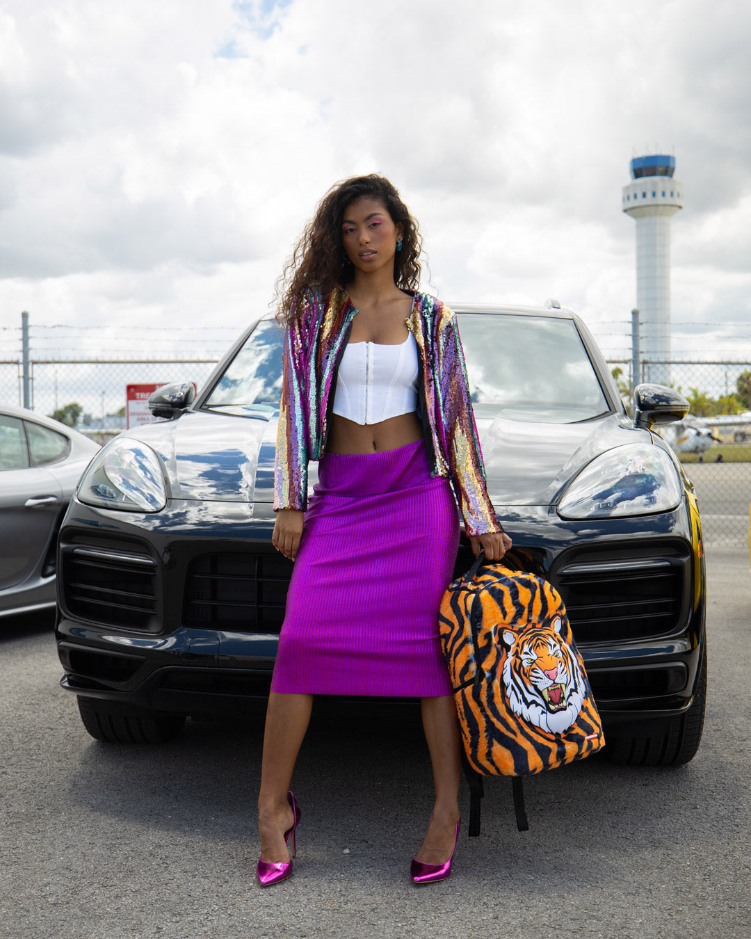 TIGER COZY VELOUR FUR BACKPACK