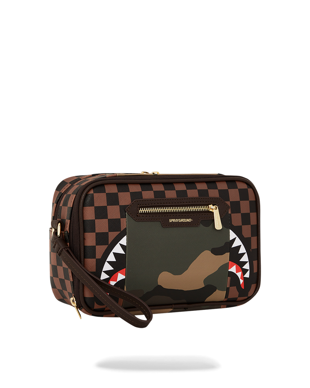 EXTERIOR GOLD ZIP POCKET SHARKS IN PARIS TOILETRY BRICKSIDE BAG