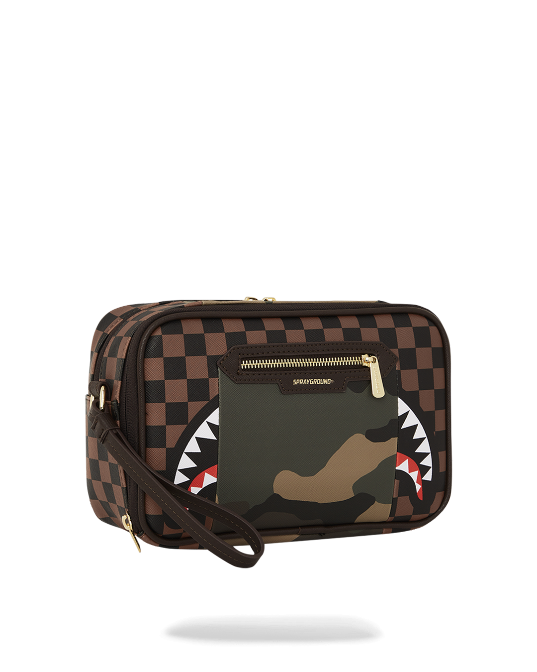 EXTERIOR GOLD ZIP POCKET SHARKS IN PARIS TOILETRY BRICKSIDE BAG