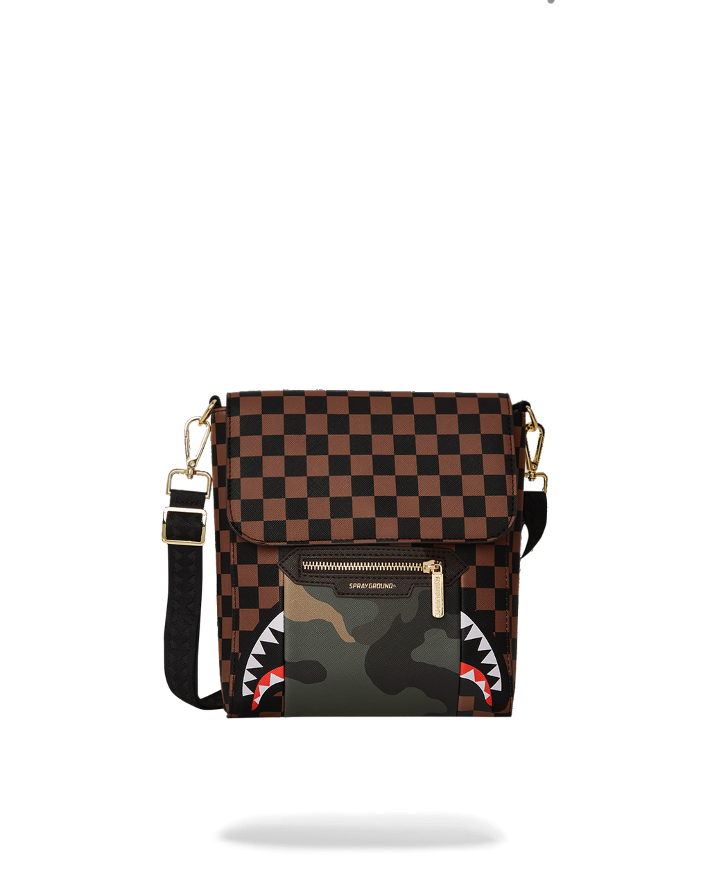 EXTERIOR GOLD ZIP POCKET SHARKS IN PARIS MESSENGER SLING BAG