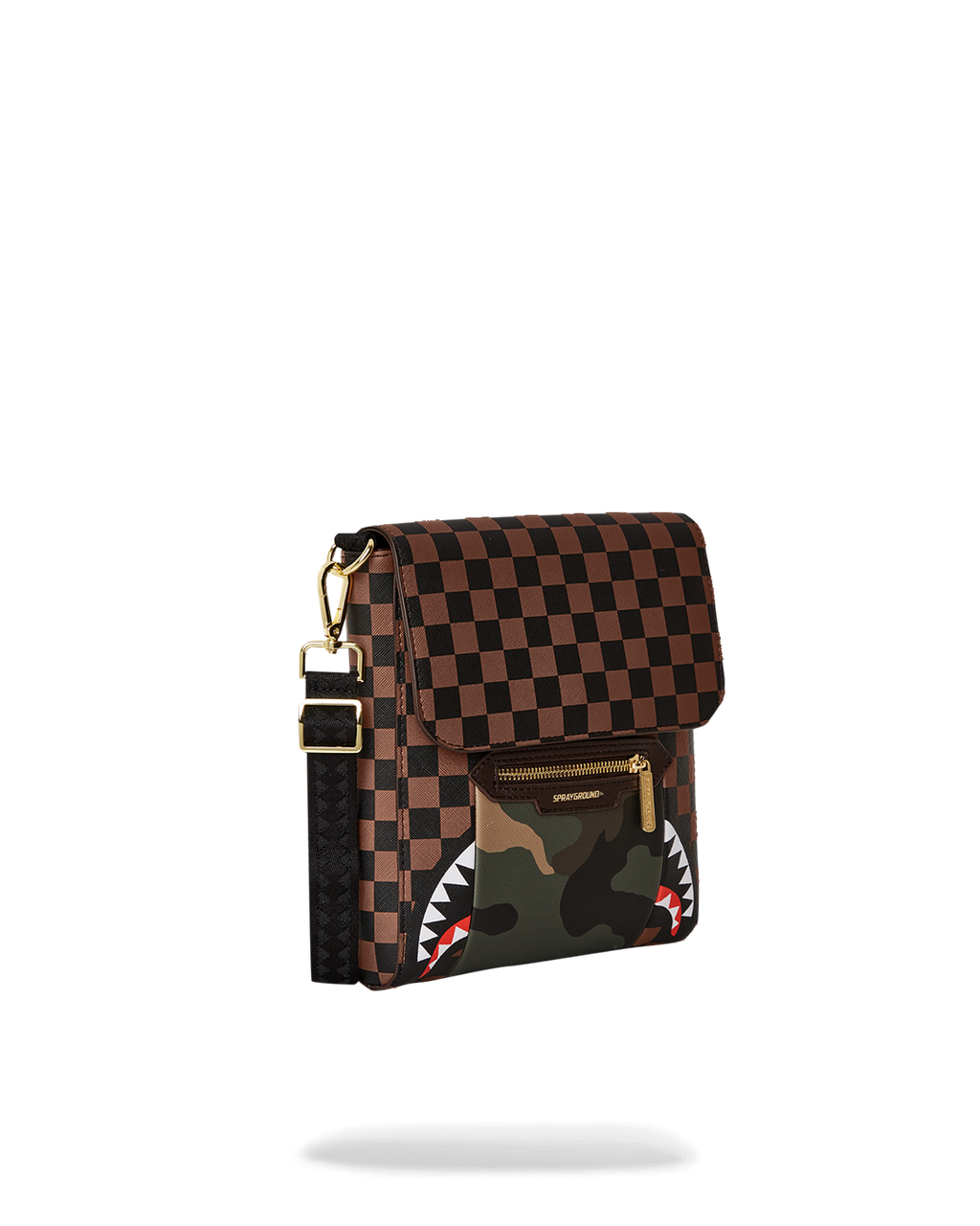 EXTERIOR GOLD ZIP POCKET SHARKS IN PARIS MESSENGER SLING BAG