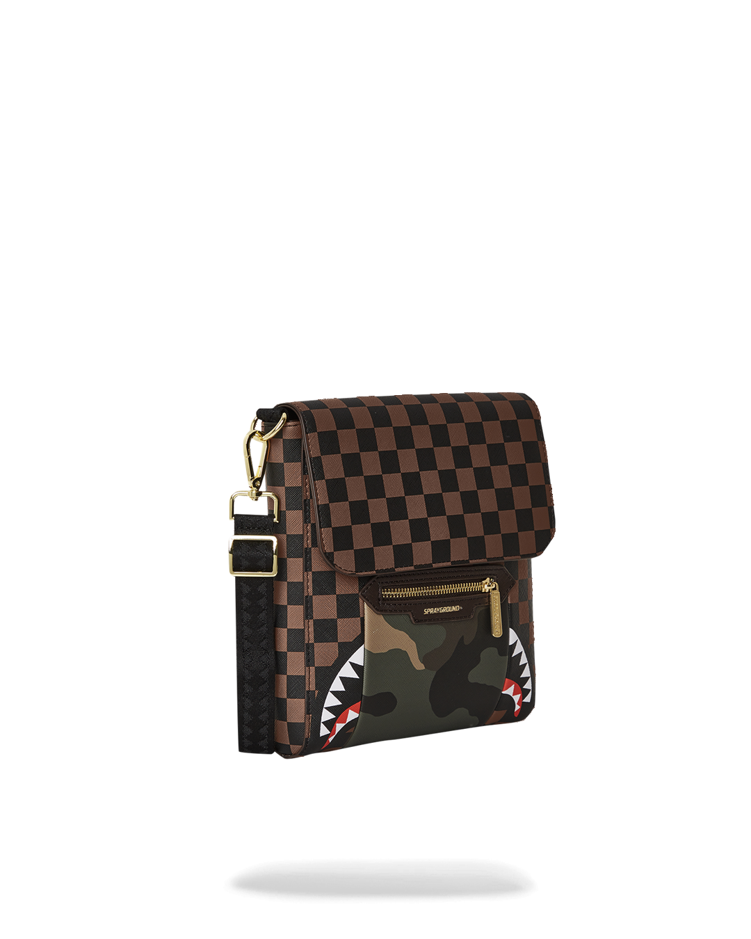 EXTERIOR GOLD ZIP POCKET SHARKS IN PARIS MESSENGER SLING BAG