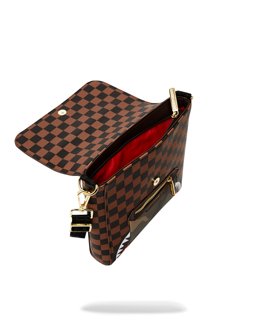 EXTERIOR GOLD ZIP POCKET SHARKS IN PARIS MESSENGER SLING BAG