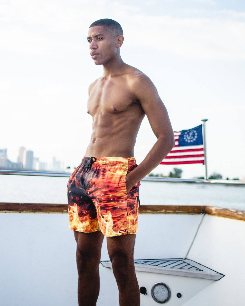 CAMO FIRE SHOTO SWIM TRUNKS